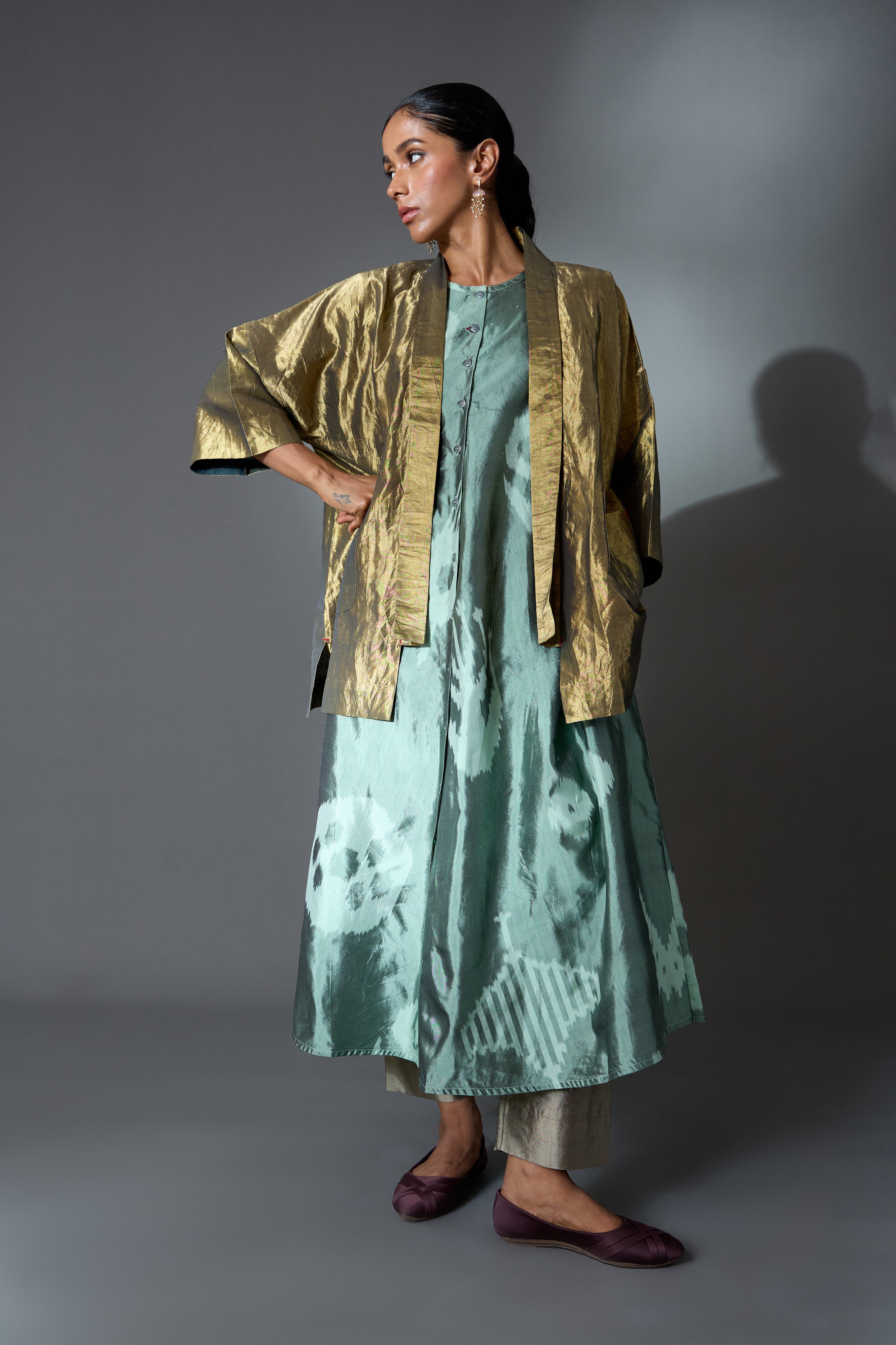 SAGE BIAS BUTTON DRESS