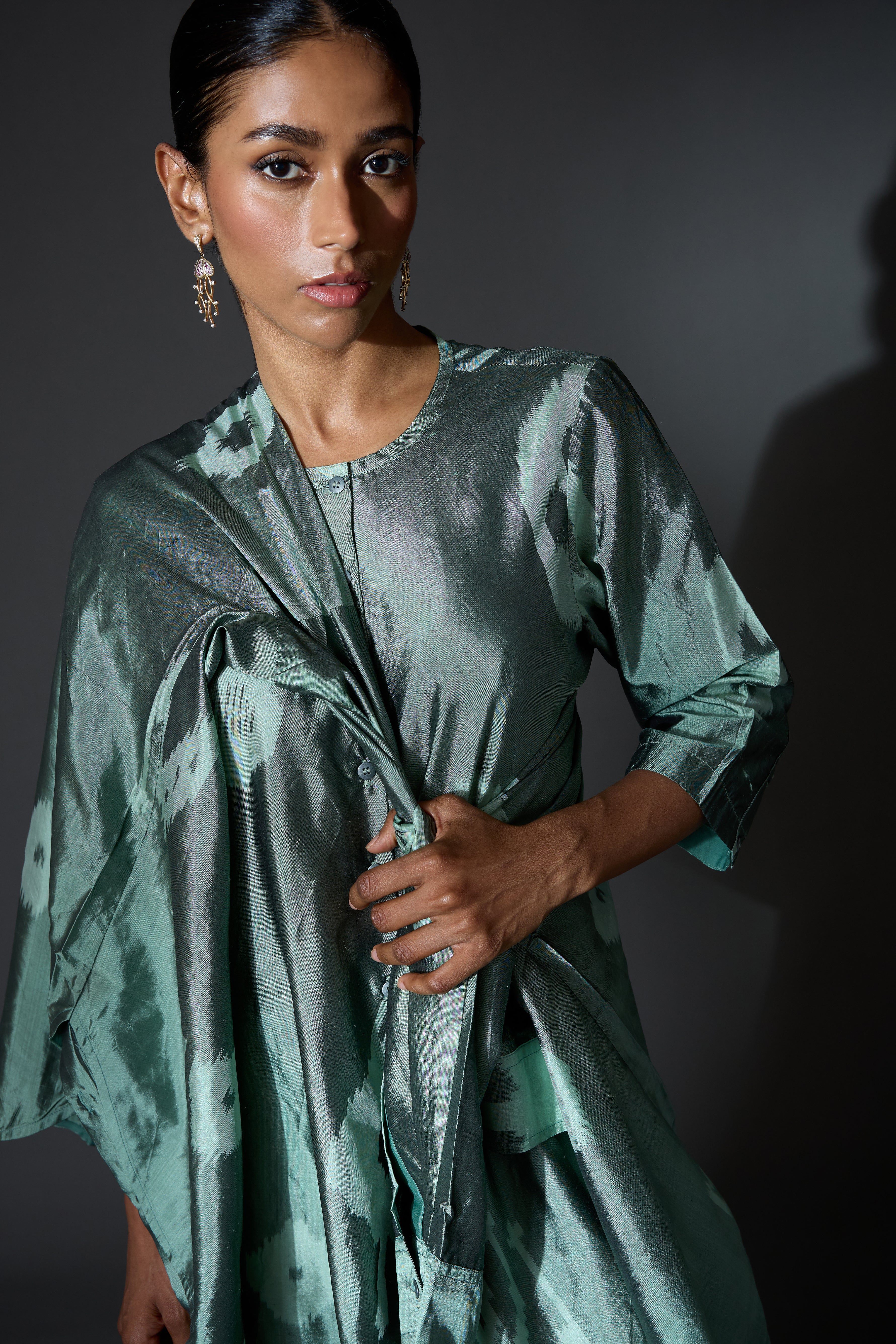 SAGE BIAS BUTTON DRESS