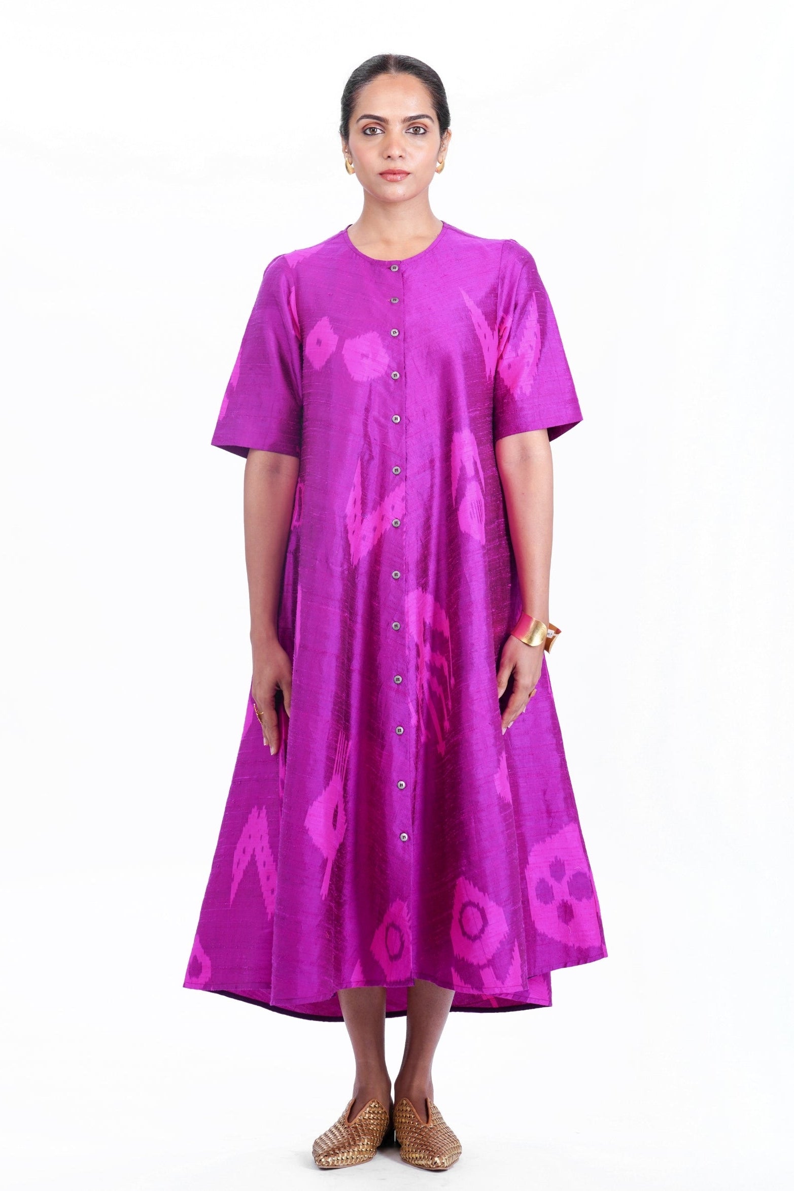 TOURMALINE BIAS BUTTON DRESS