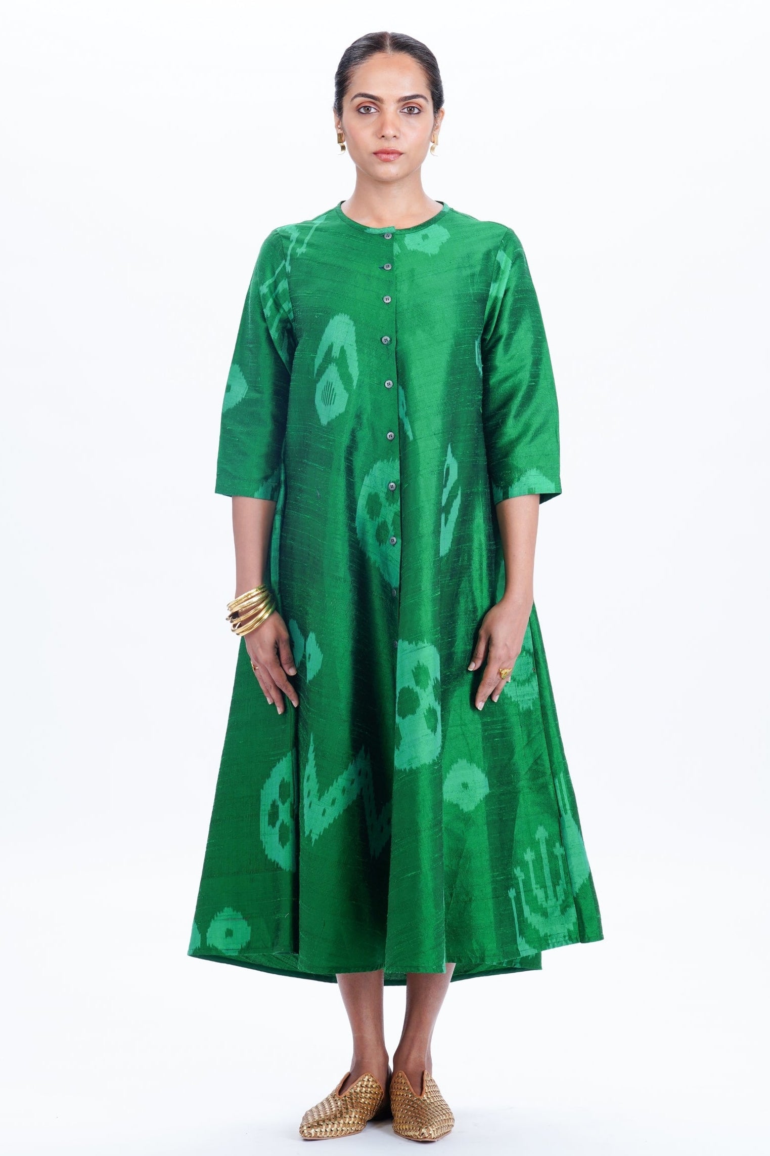 EMERALD BIAS BUTTON DRESS