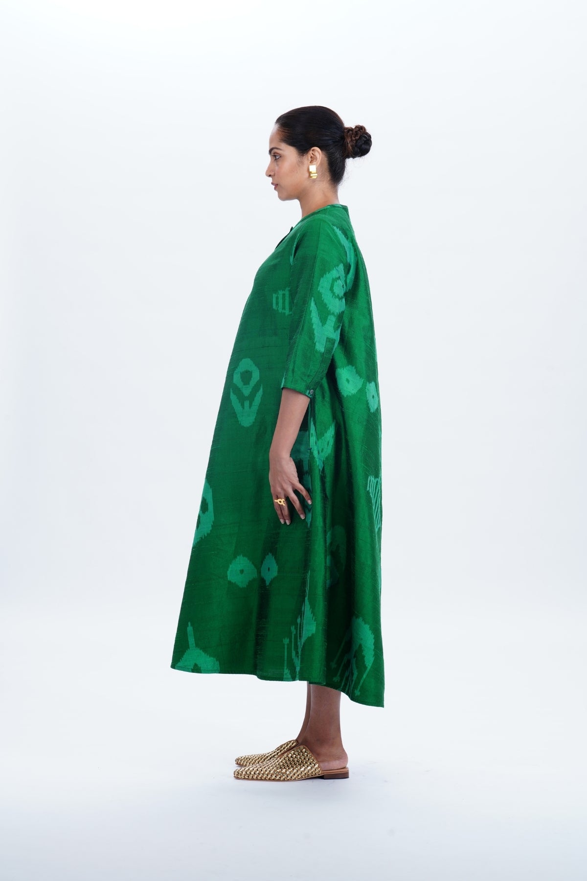 EMERALD BIAS BUTTON DRESS