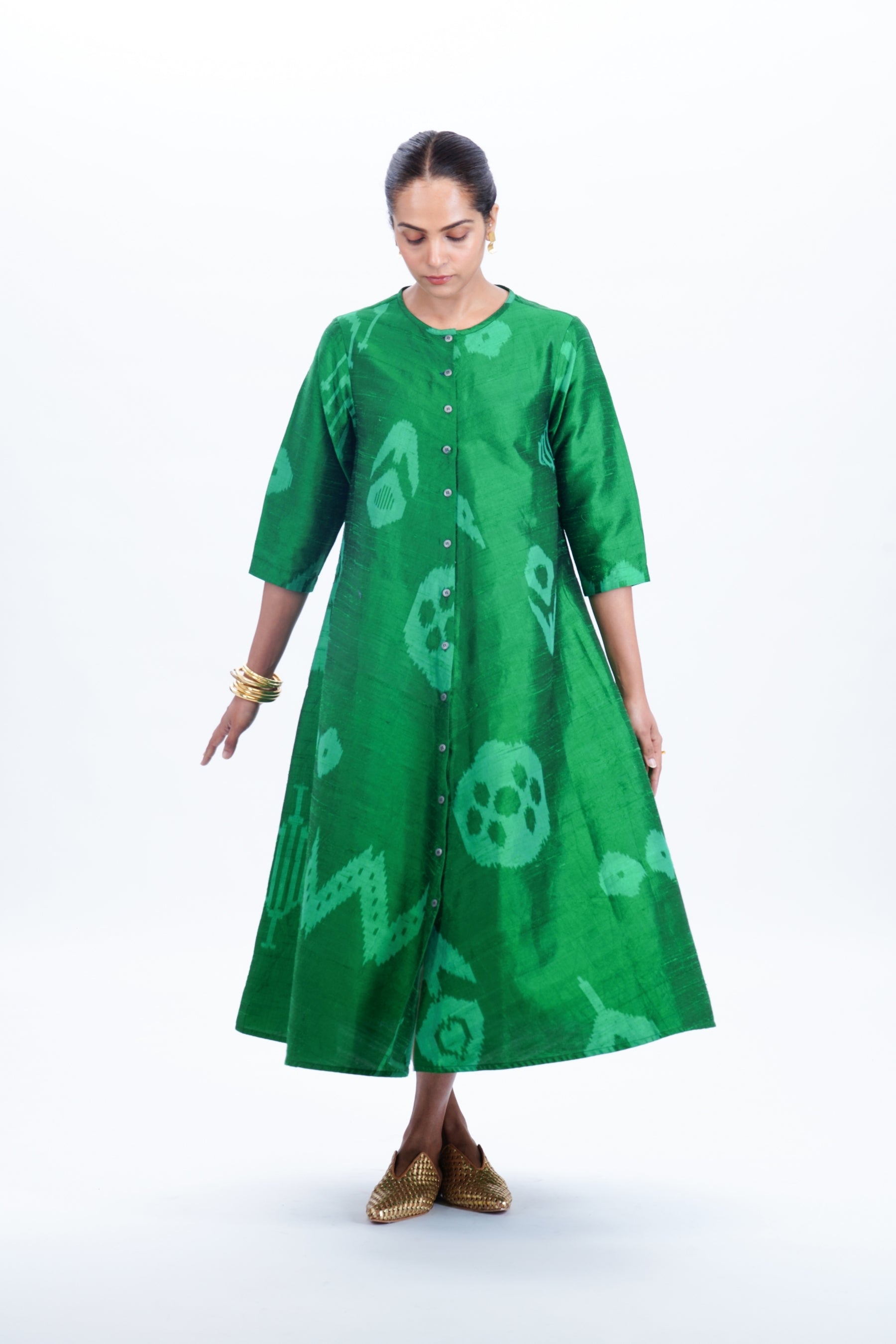 EMERALD BIAS BUTTON DRESS