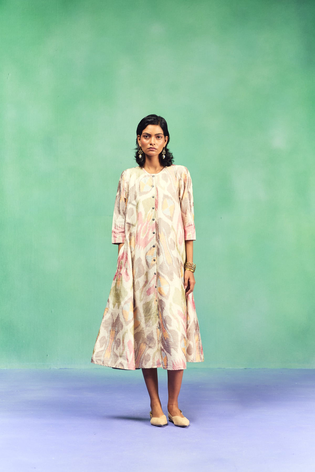 SURREAL BIAS BUTTON DRESS