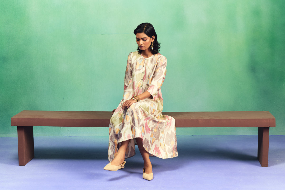 SURREAL BIAS BUTTON DRESS