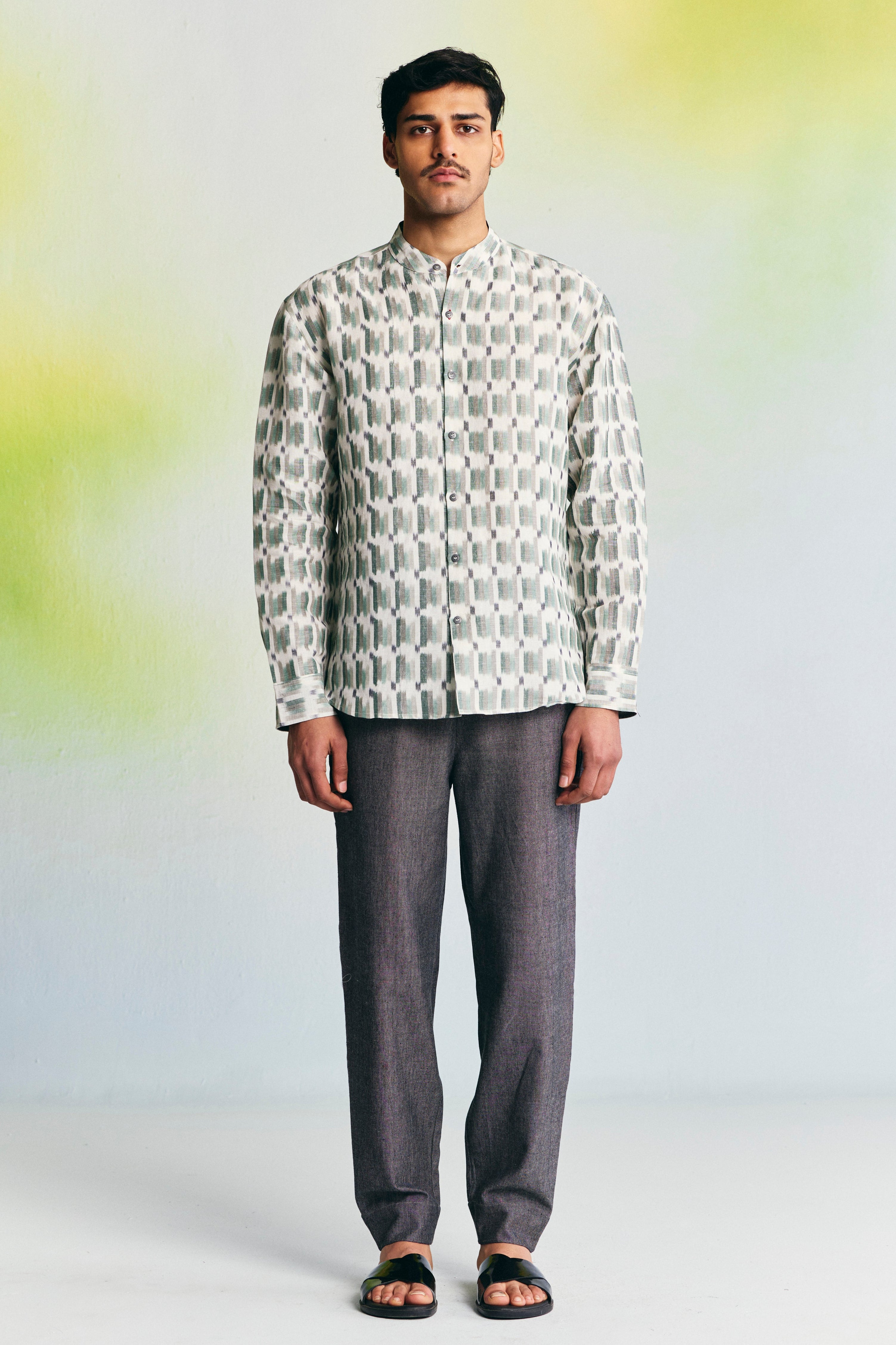 MEADOW LINEN BAND COLLAR SHIRT