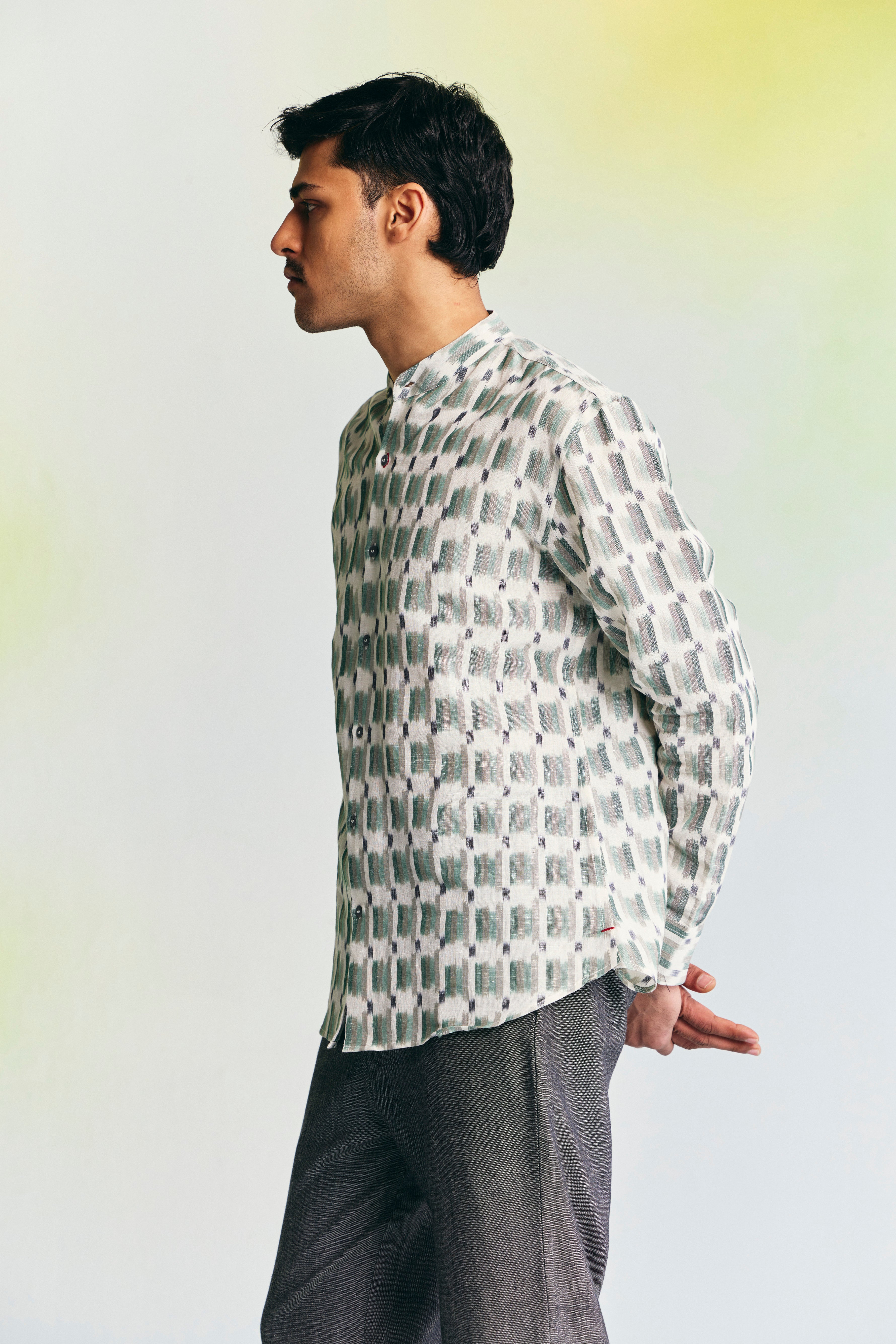 MEADOW LINEN BAND COLLAR SHIRT