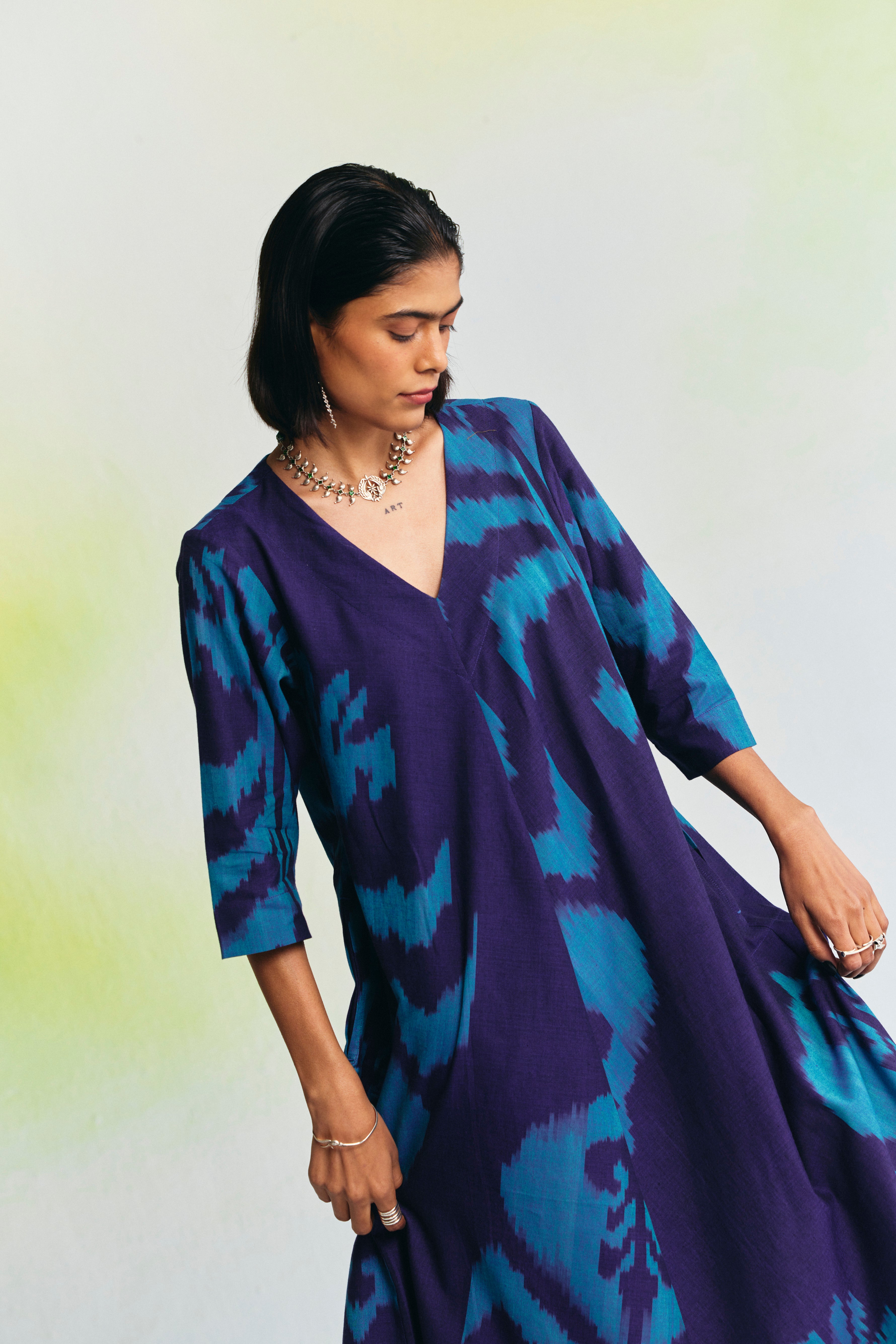 SMALT V NECK BIAS DRESS