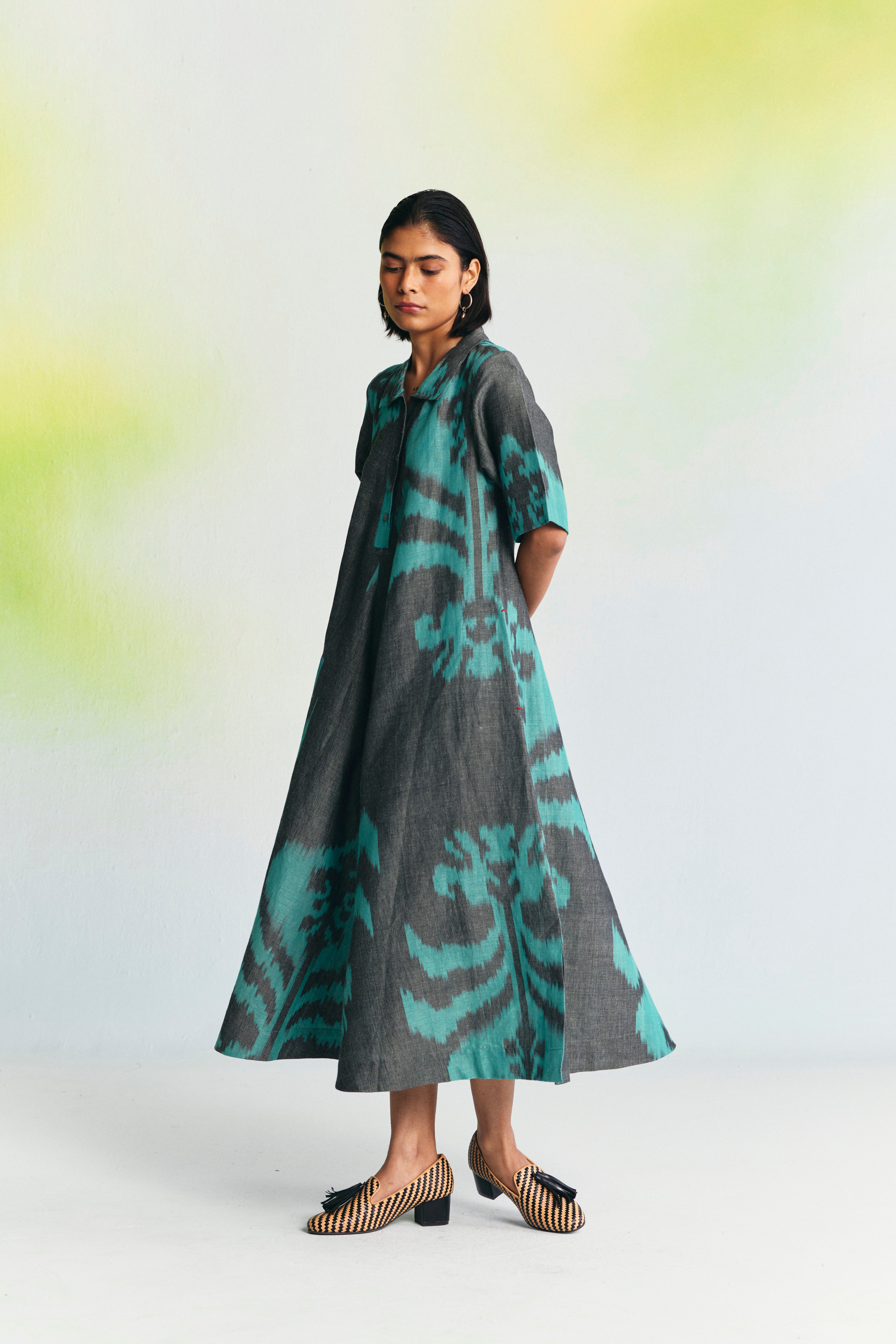 GRISAILLE LINEN COLLARED MAXI