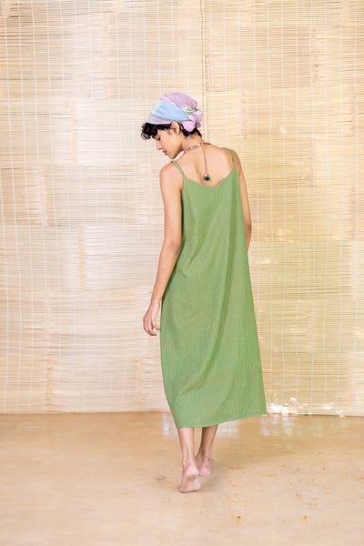 Buy Ikat India, KELP SLIP DRESS- Green | Handcrafted by Translate