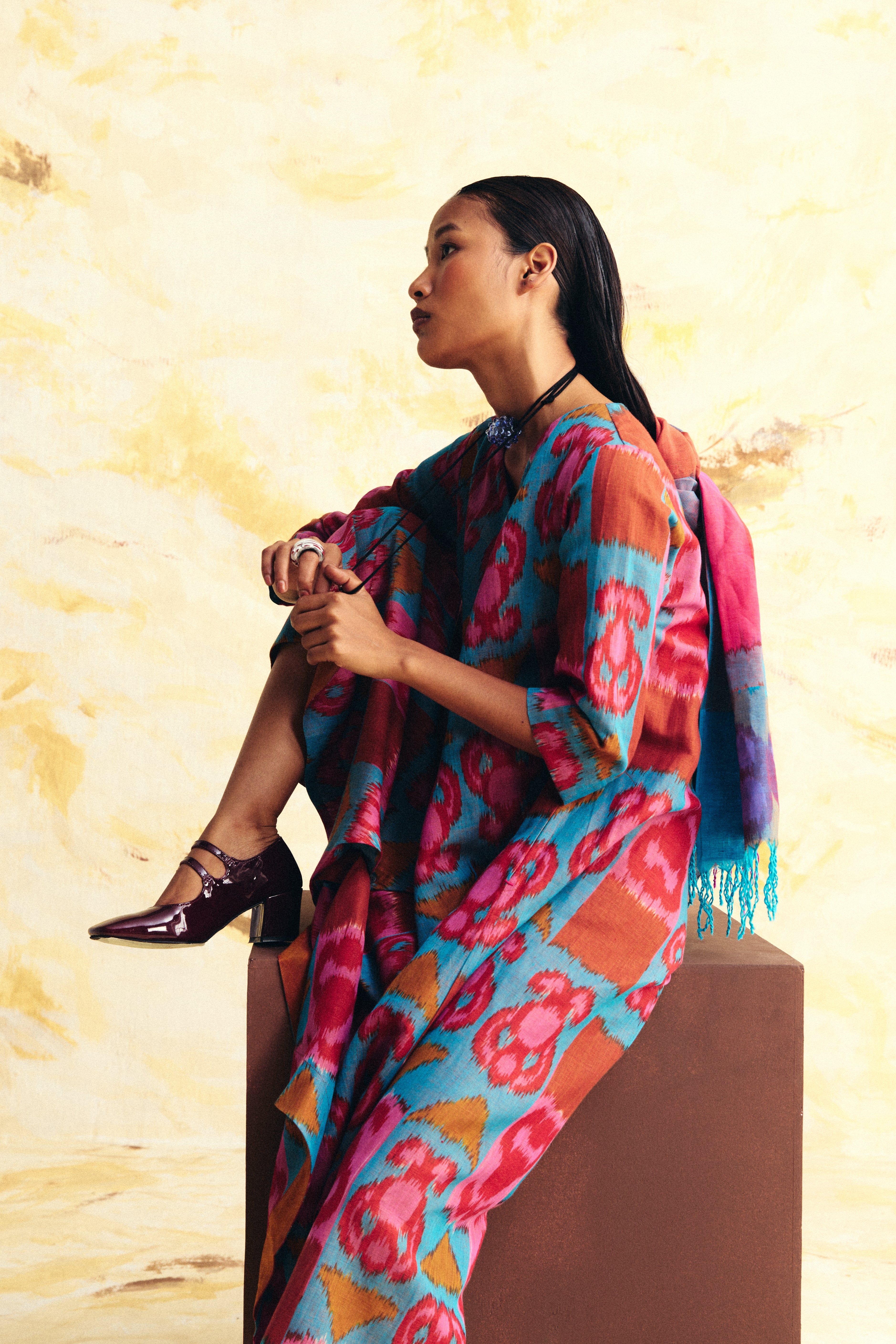INERTIA LINEN BIAS BUTTON DRESS