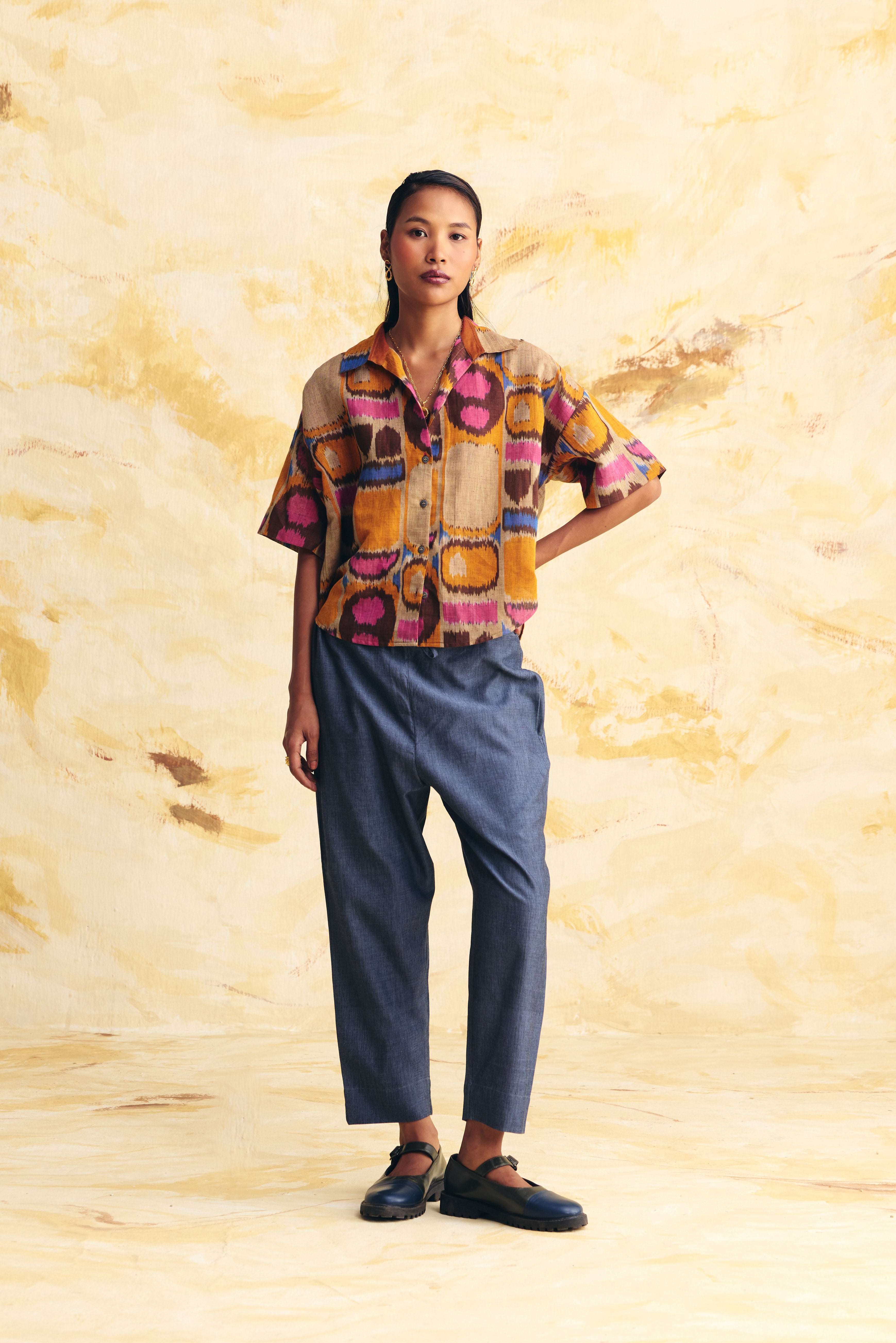 SUNFLARE LINEN CROPPED SHIRT