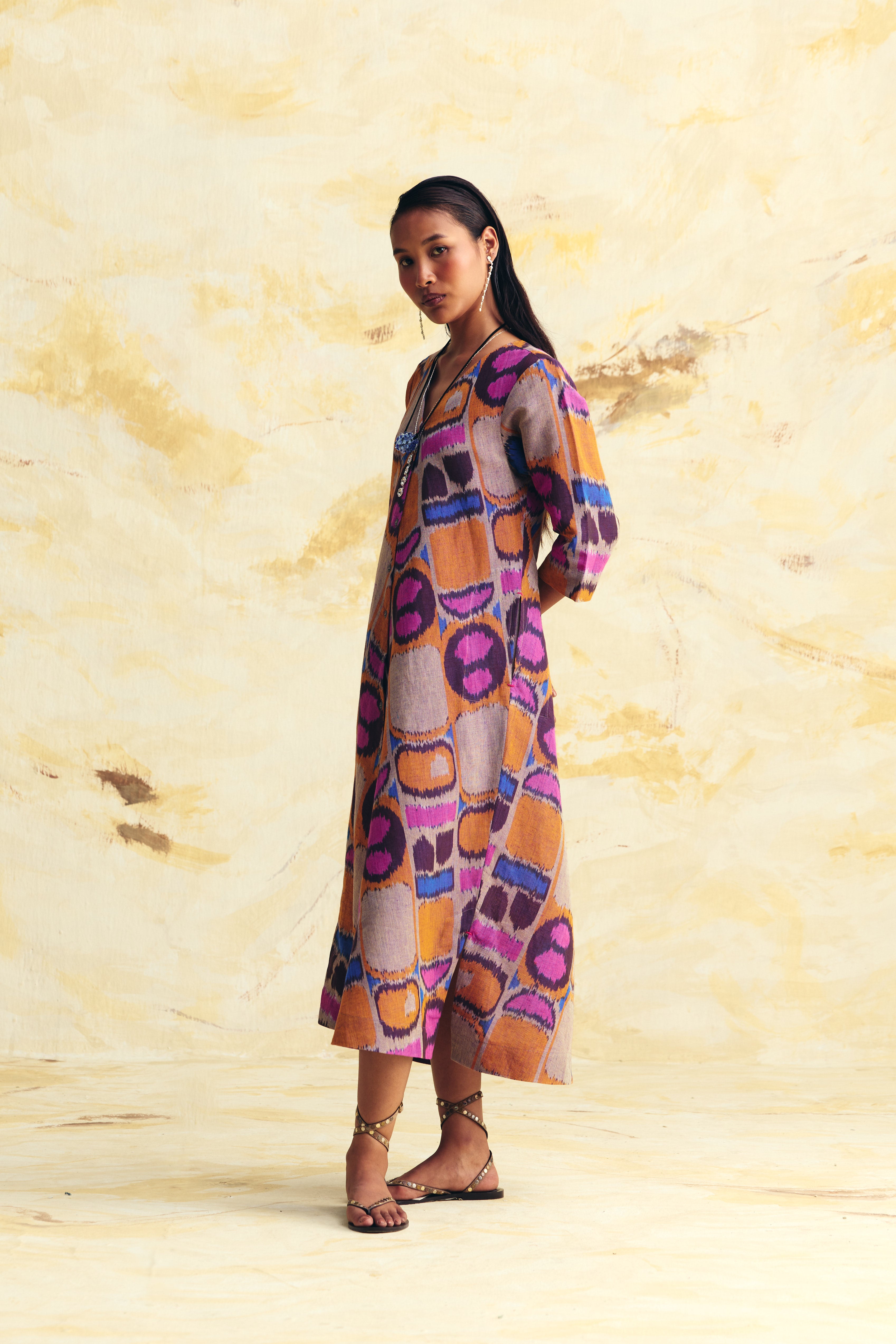 TRANSIT LINEN BIAS BUTTON DRESS