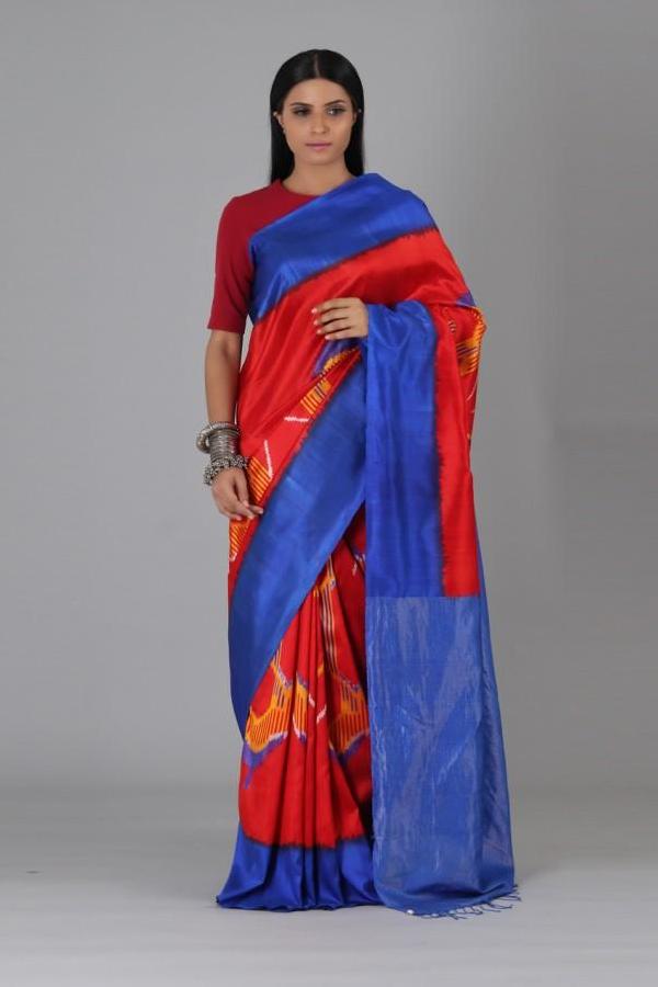 Red Big Oval Silk Saree