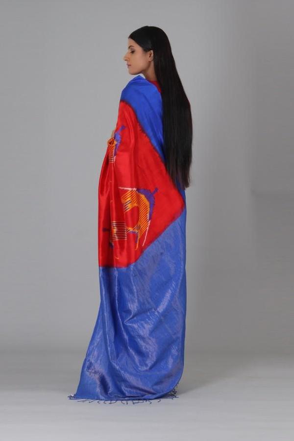 Red Big Oval Silk Saree