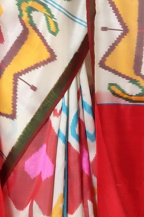 Off White Pink Heart Silk Saree