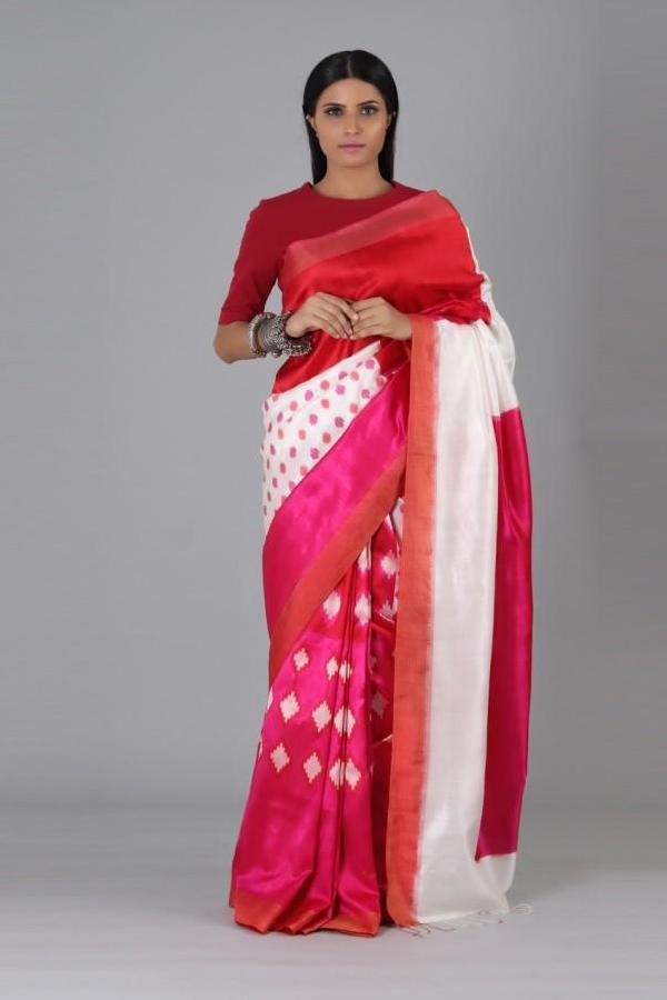 Red Pink Polka Silk Saree