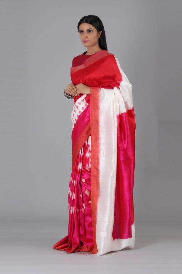 Red Pink Polka Silk Saree