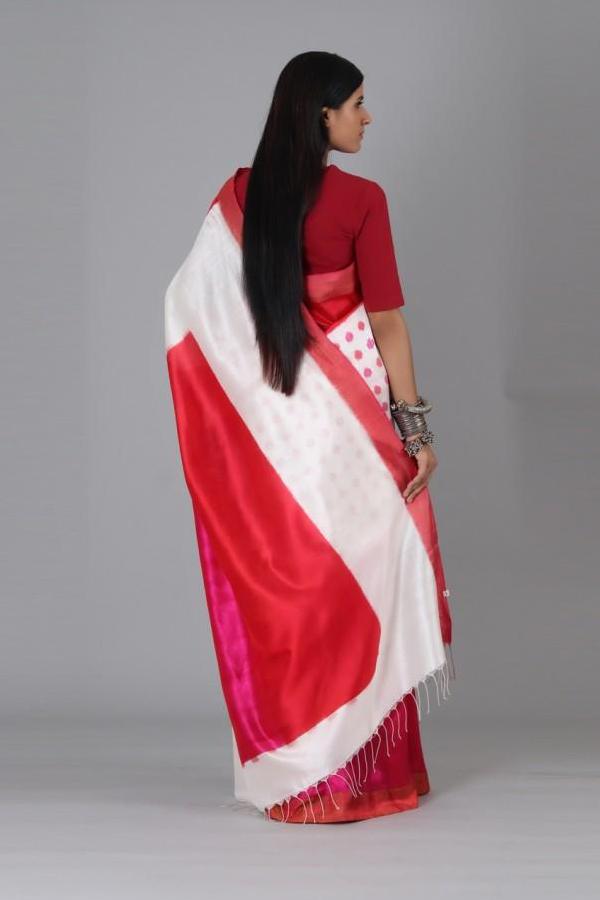 Red Pink Polka Silk Saree