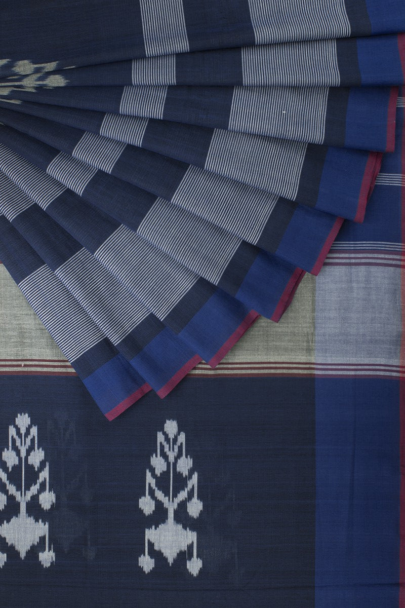 Blue Flower Cotton Saree