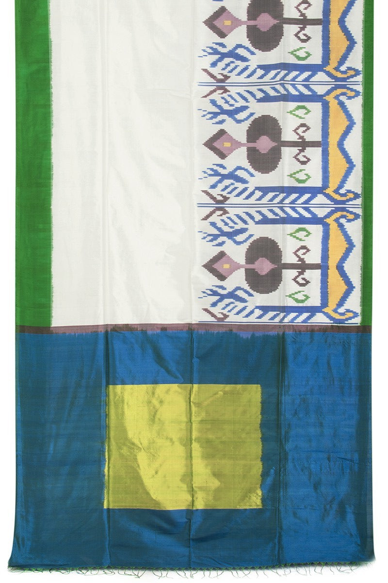 White Uzbek Border Silk Saree