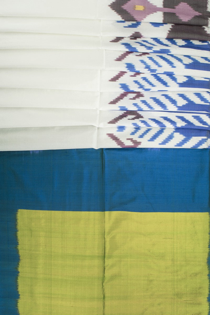 White Uzbek Border Silk Saree