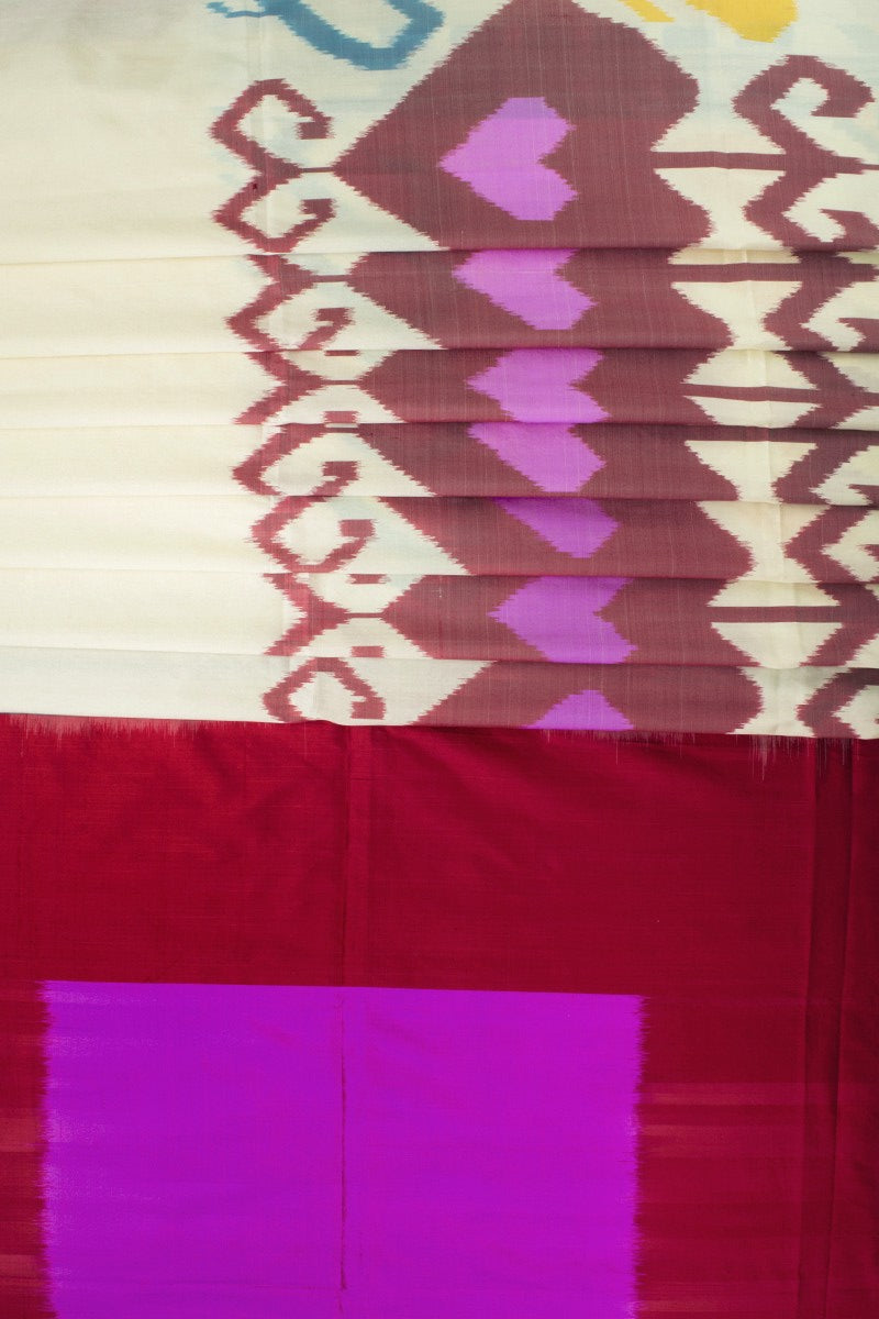 Off White Pink Heart Silk Saree