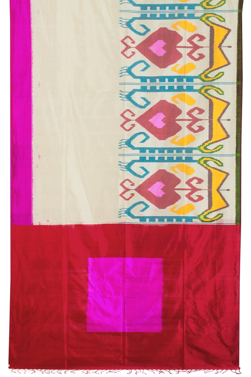 Off White Pink Heart Silk Saree