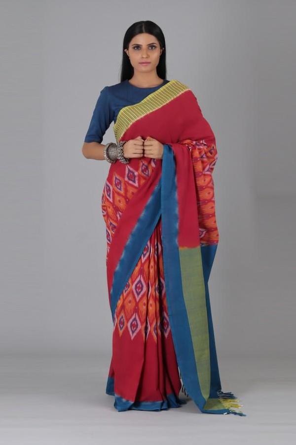 Red Small Oval Cotton Saree