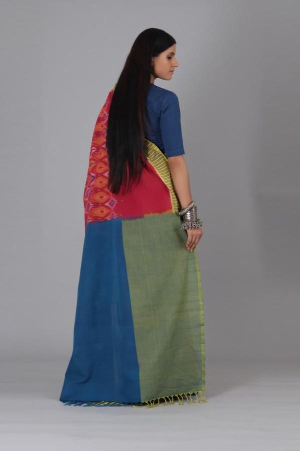 Red Small Oval Cotton Saree