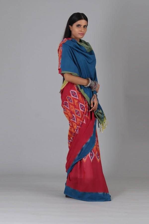 Red Small Oval Cotton Saree