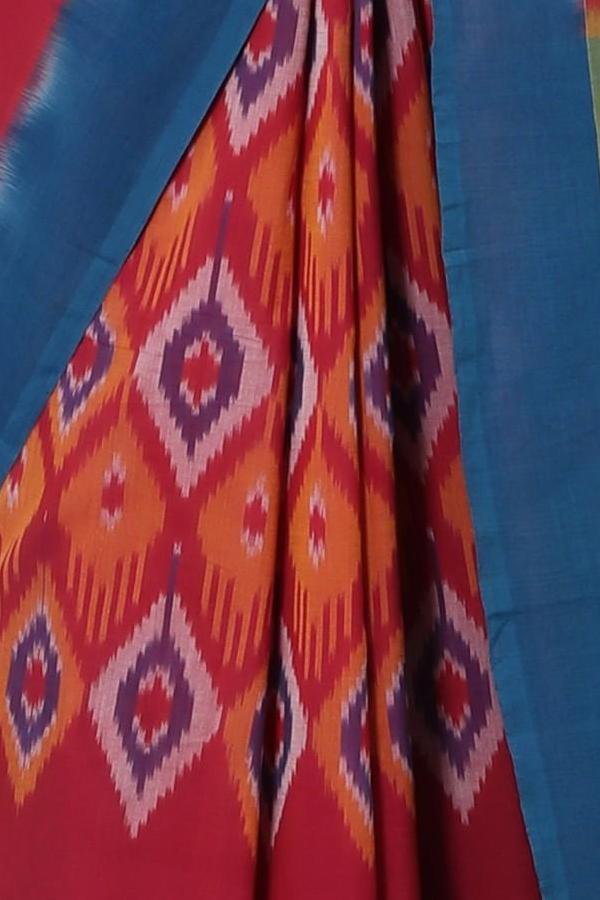 Red Small Oval Cotton Saree