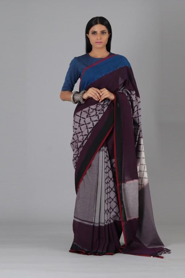 Plum Circle Cotton Saree