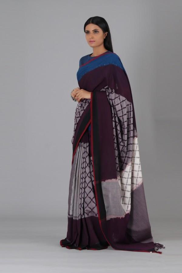 Plum Circle Cotton Saree