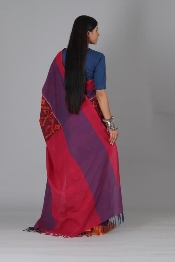 Purple Red Ikat Cotton Saree