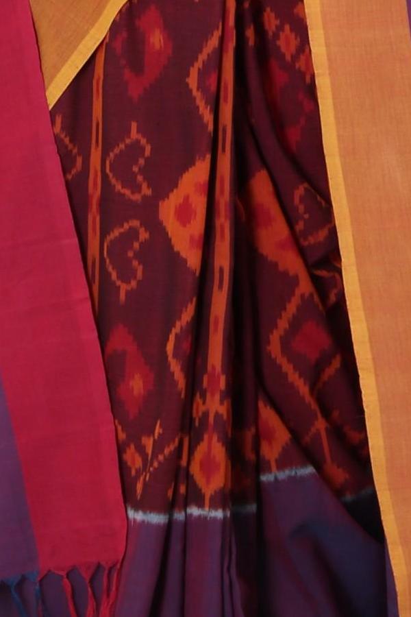 Purple Red Ikat Cotton Saree