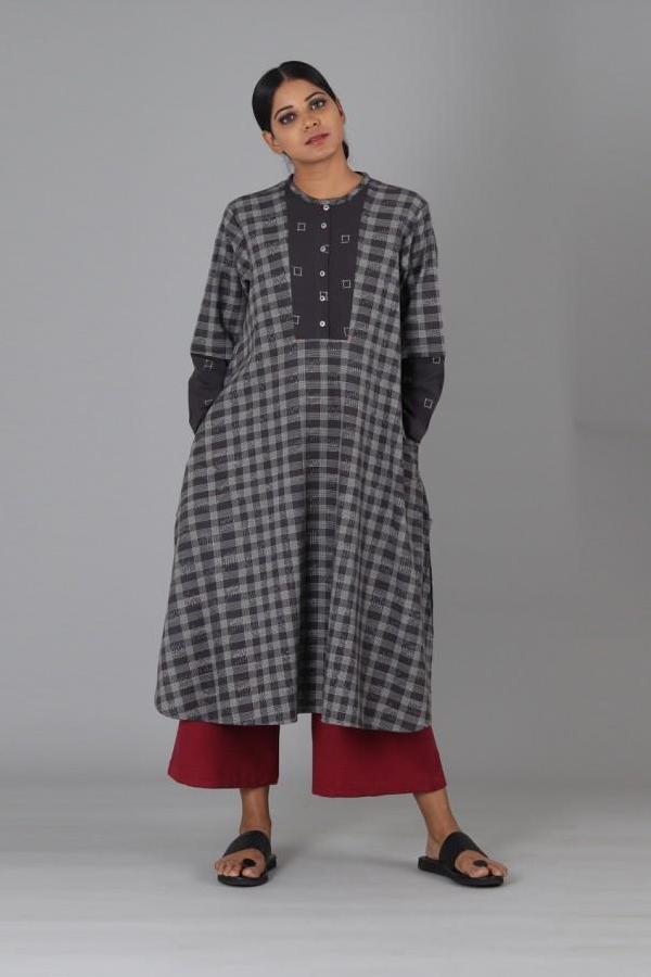 Charcoal Box Lines Long Kurta