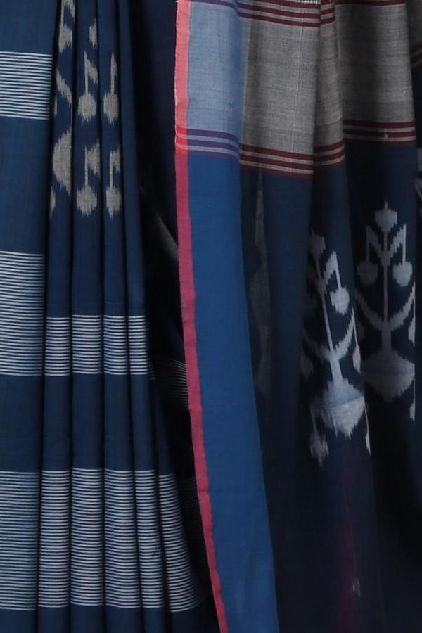 Blue Flower Cotton Saree