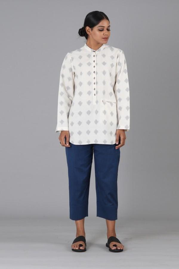 White Jali Polka Shirt