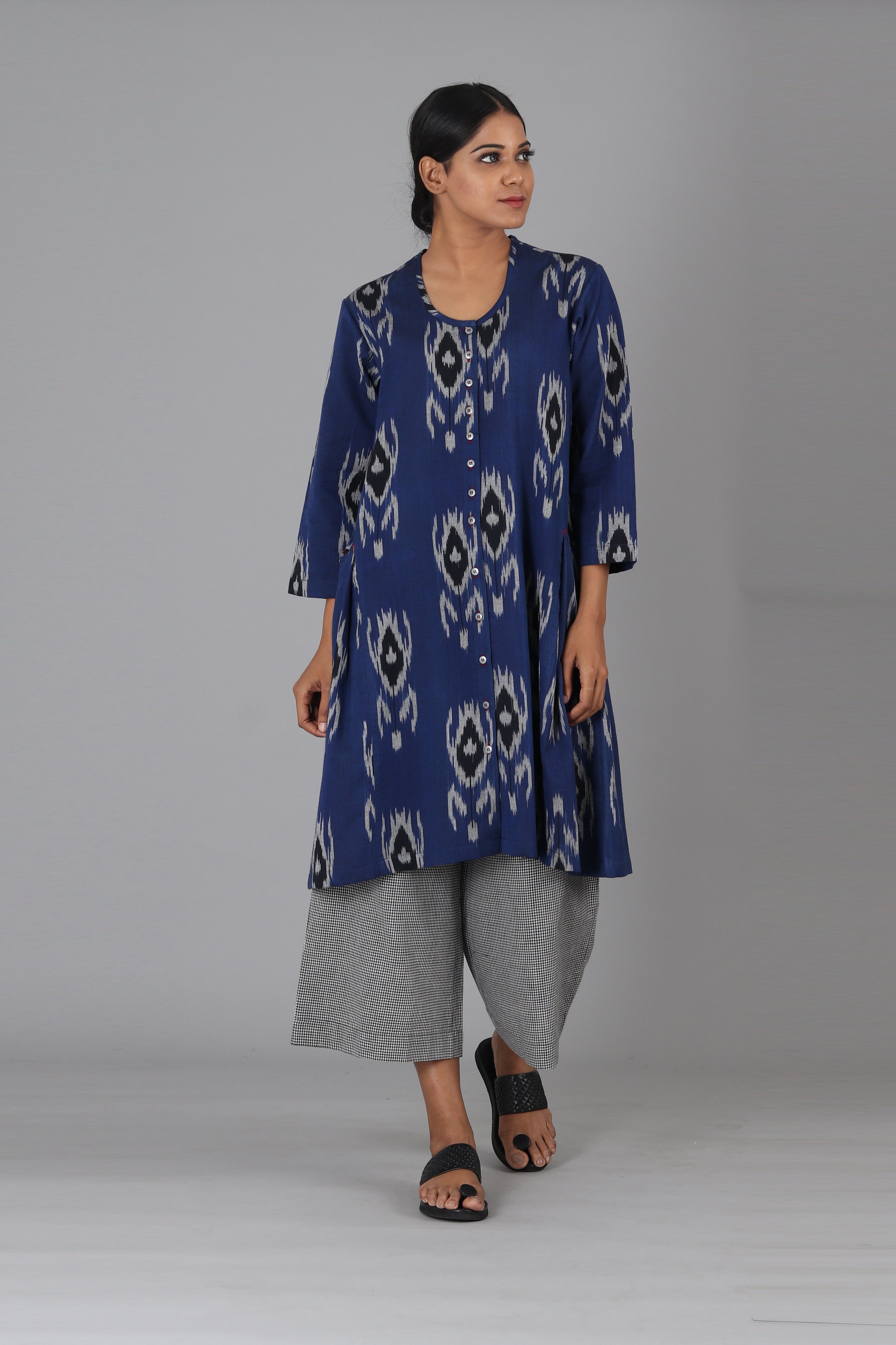 Blue Black Tulip Short Kurta