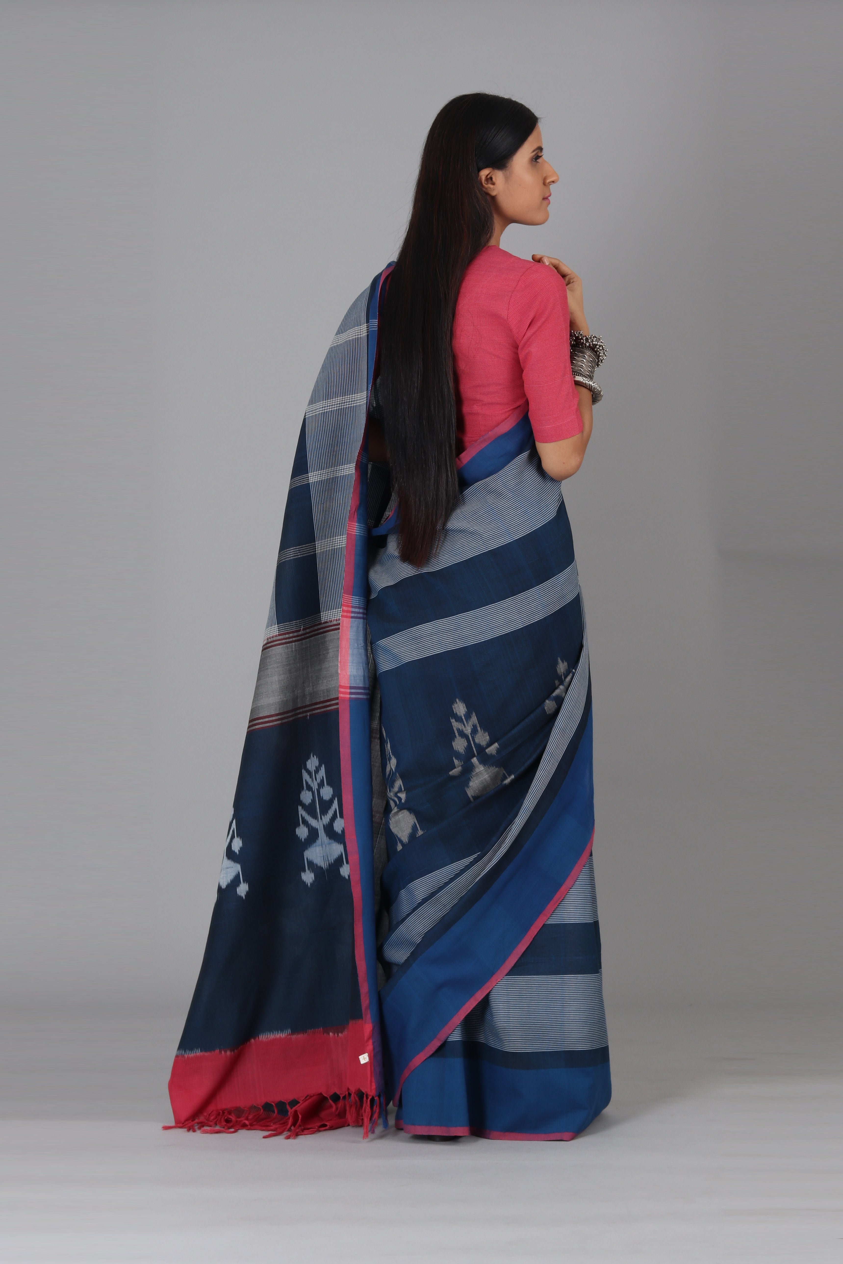 Blue Flower Cotton Saree