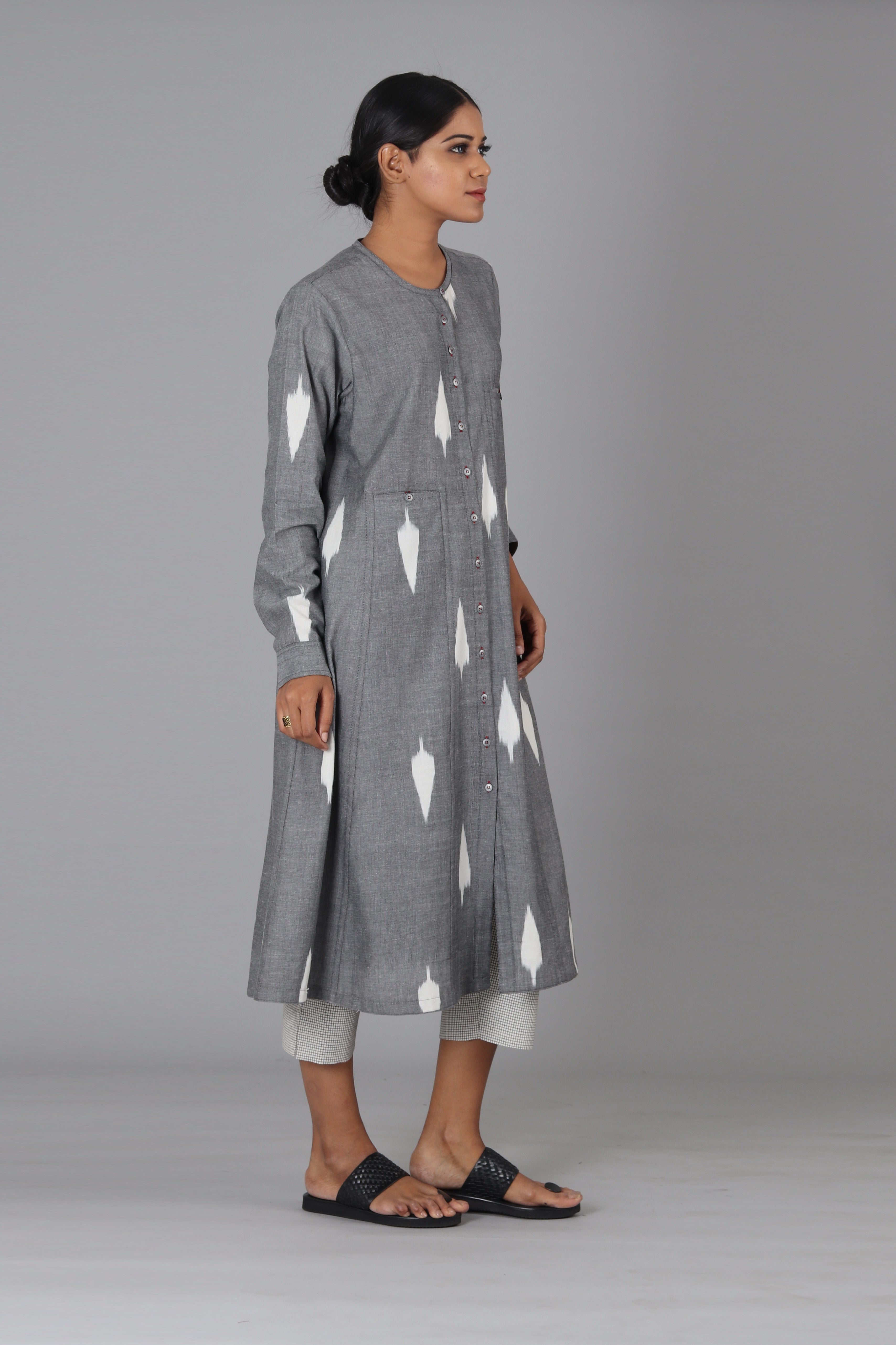 Grey Leaf Button Down Kurta