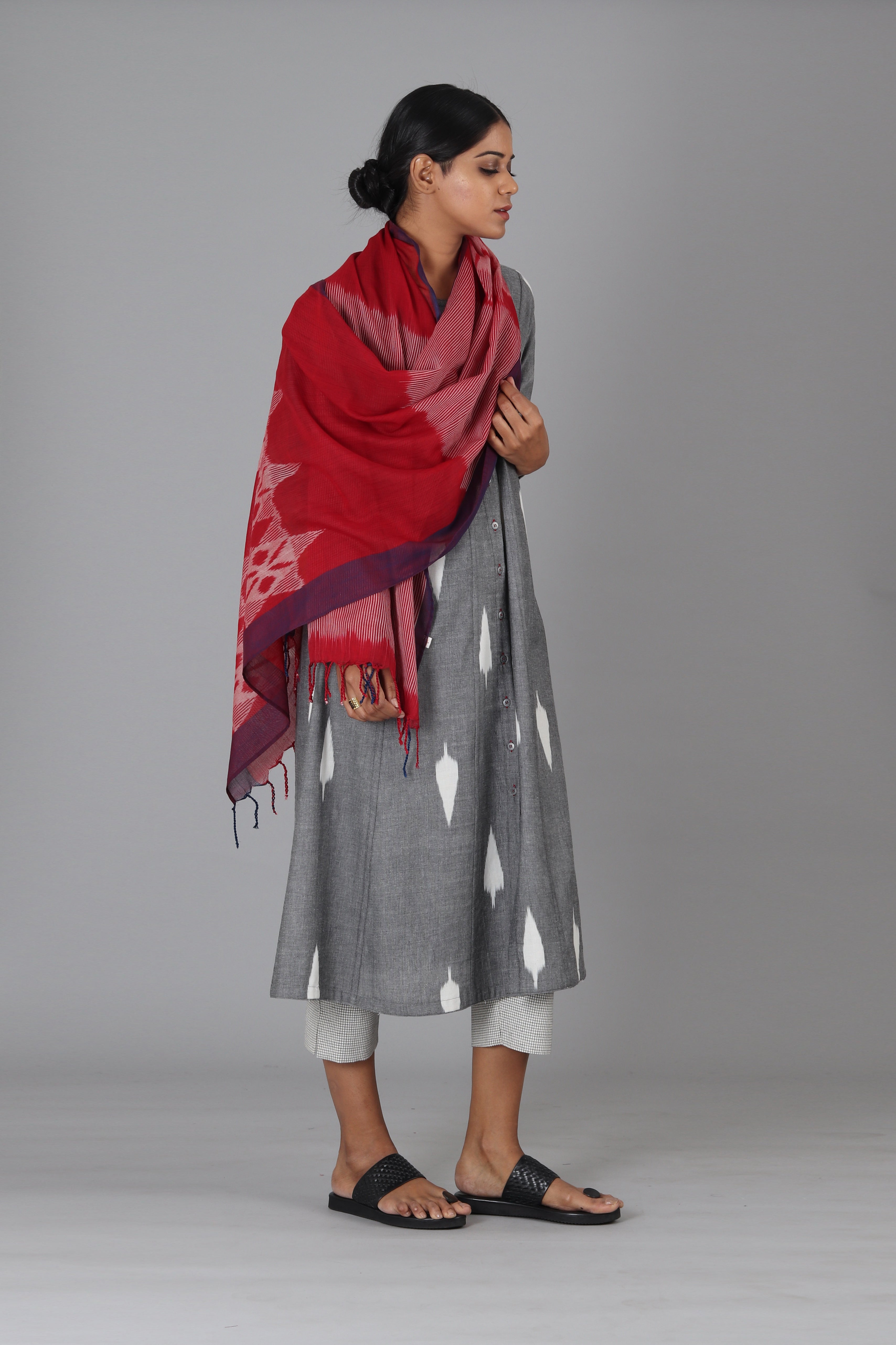 Grey Leaf Button Down Kurta