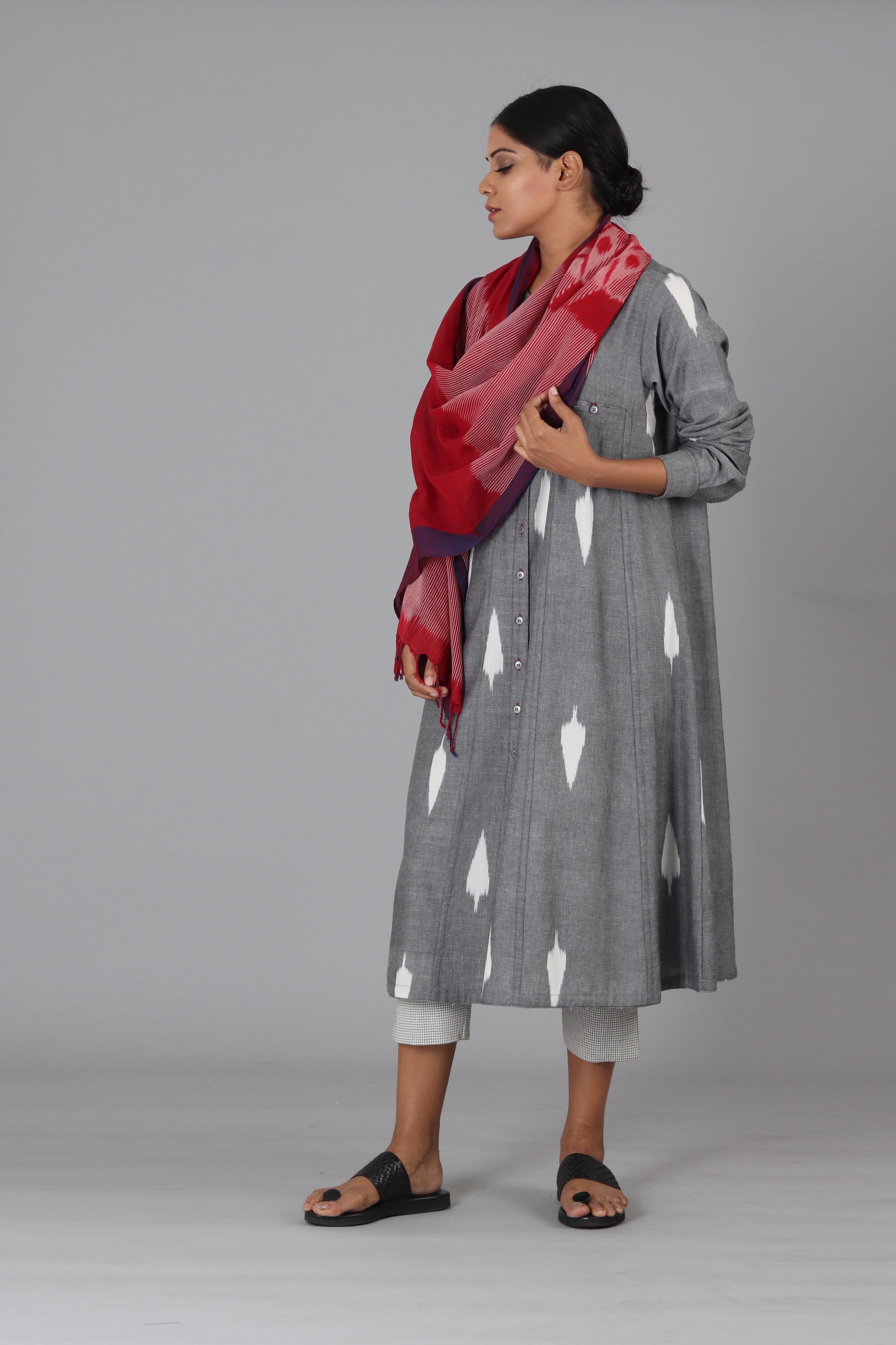 Grey Leaf Button Down Kurta