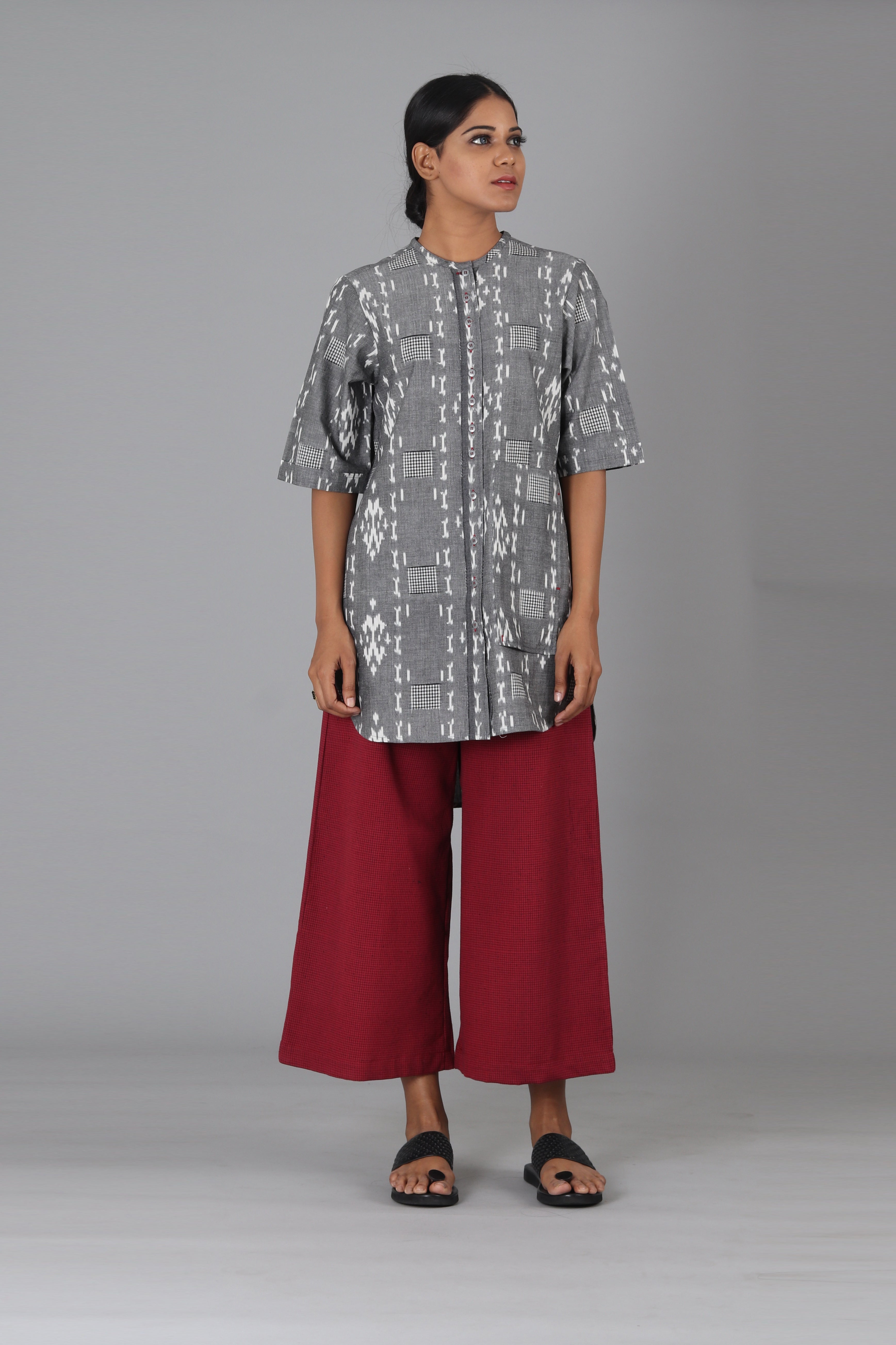 Grey Checks & Ogee Tunic Top