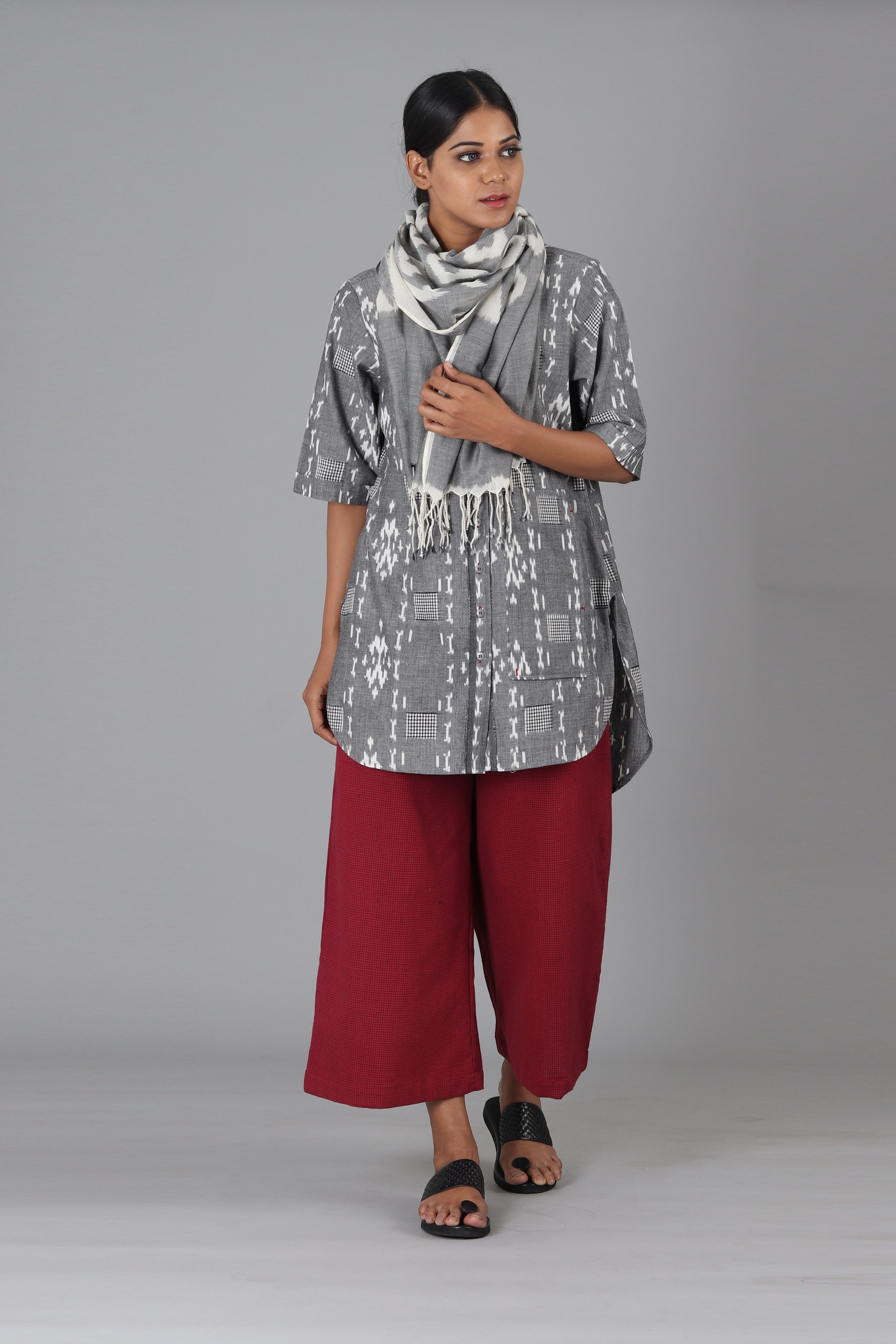 Grey Checks & Ogee Tunic Top