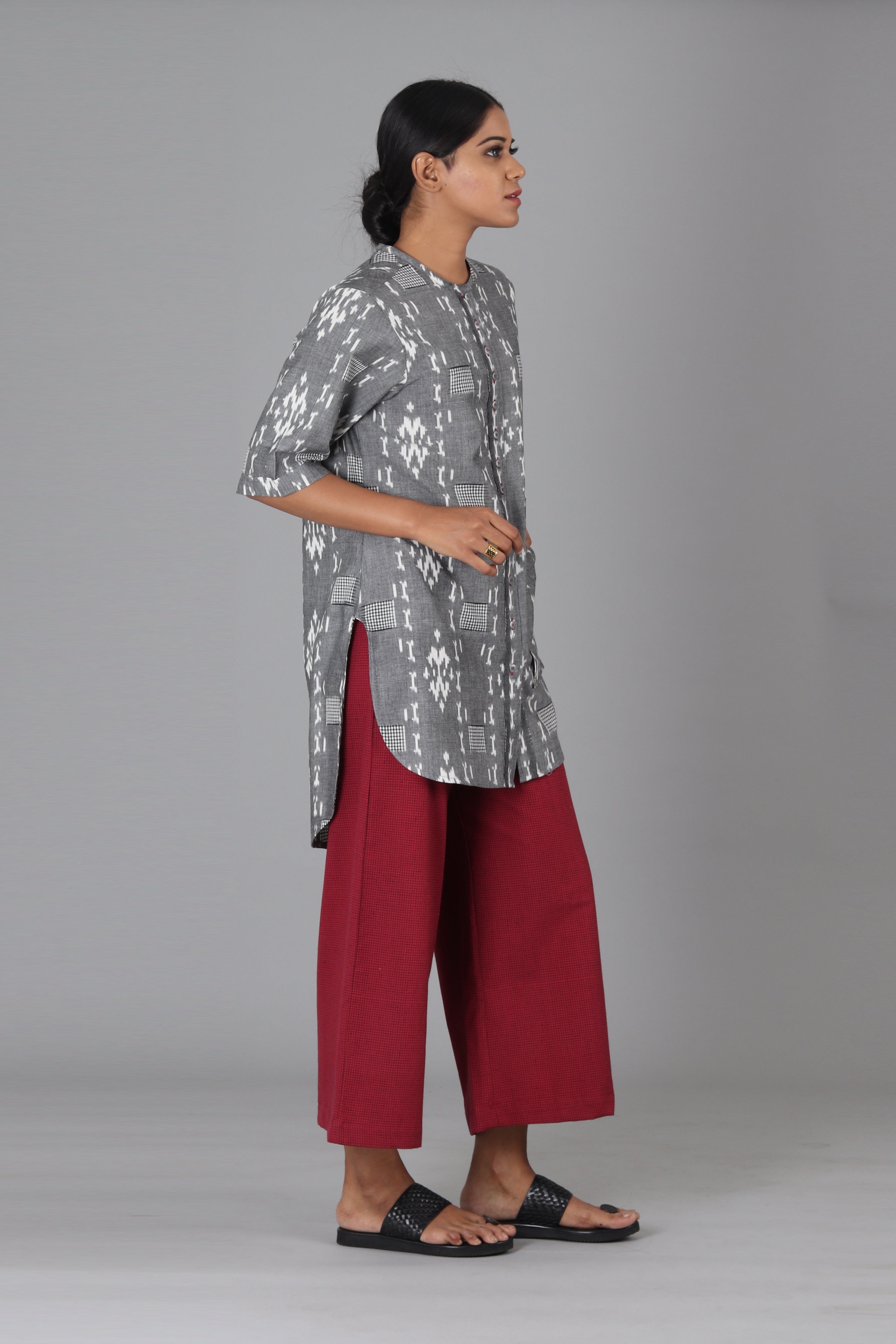 Grey Checks & Ogee Tunic Top
