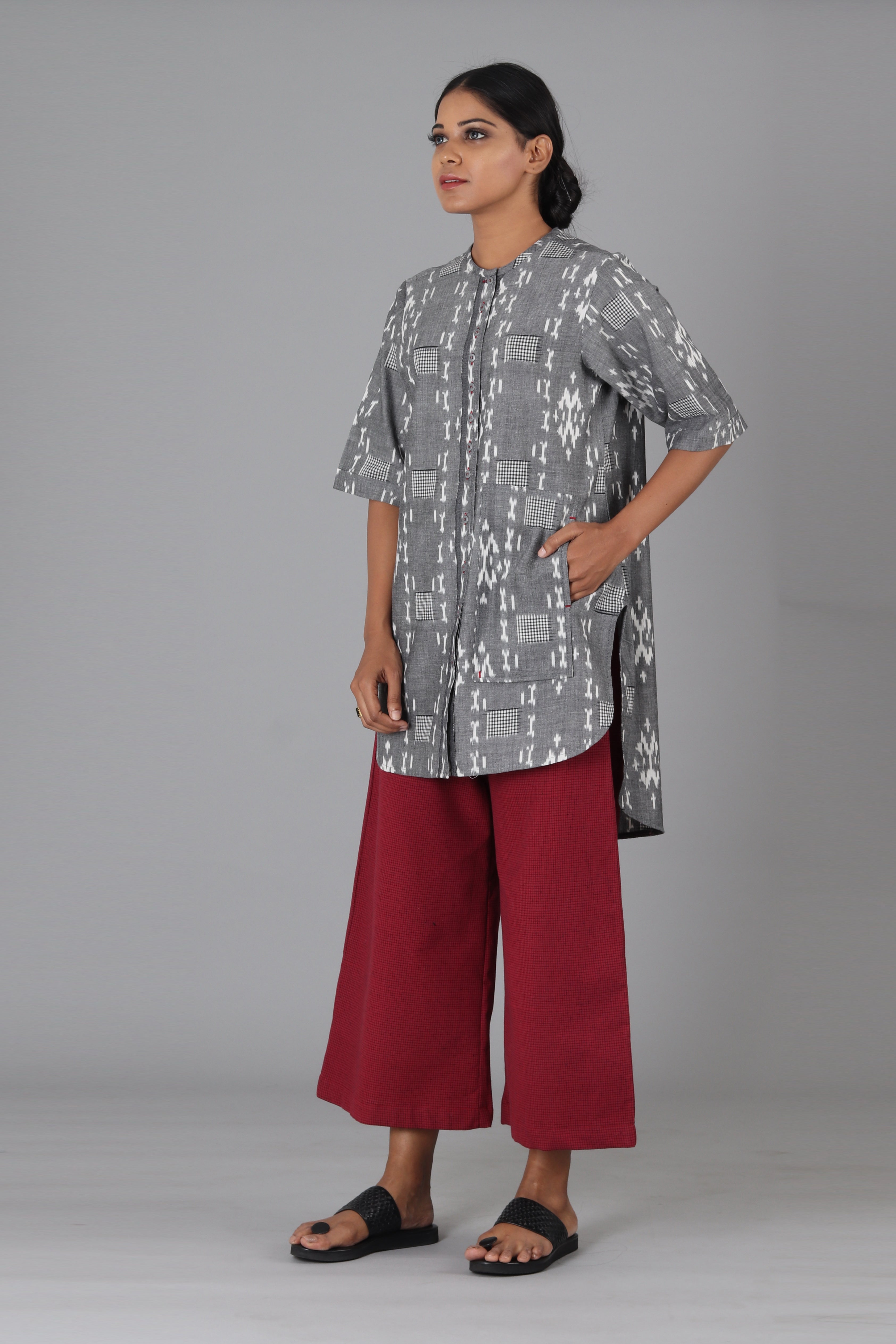 Grey Checks & Ogee Tunic Top