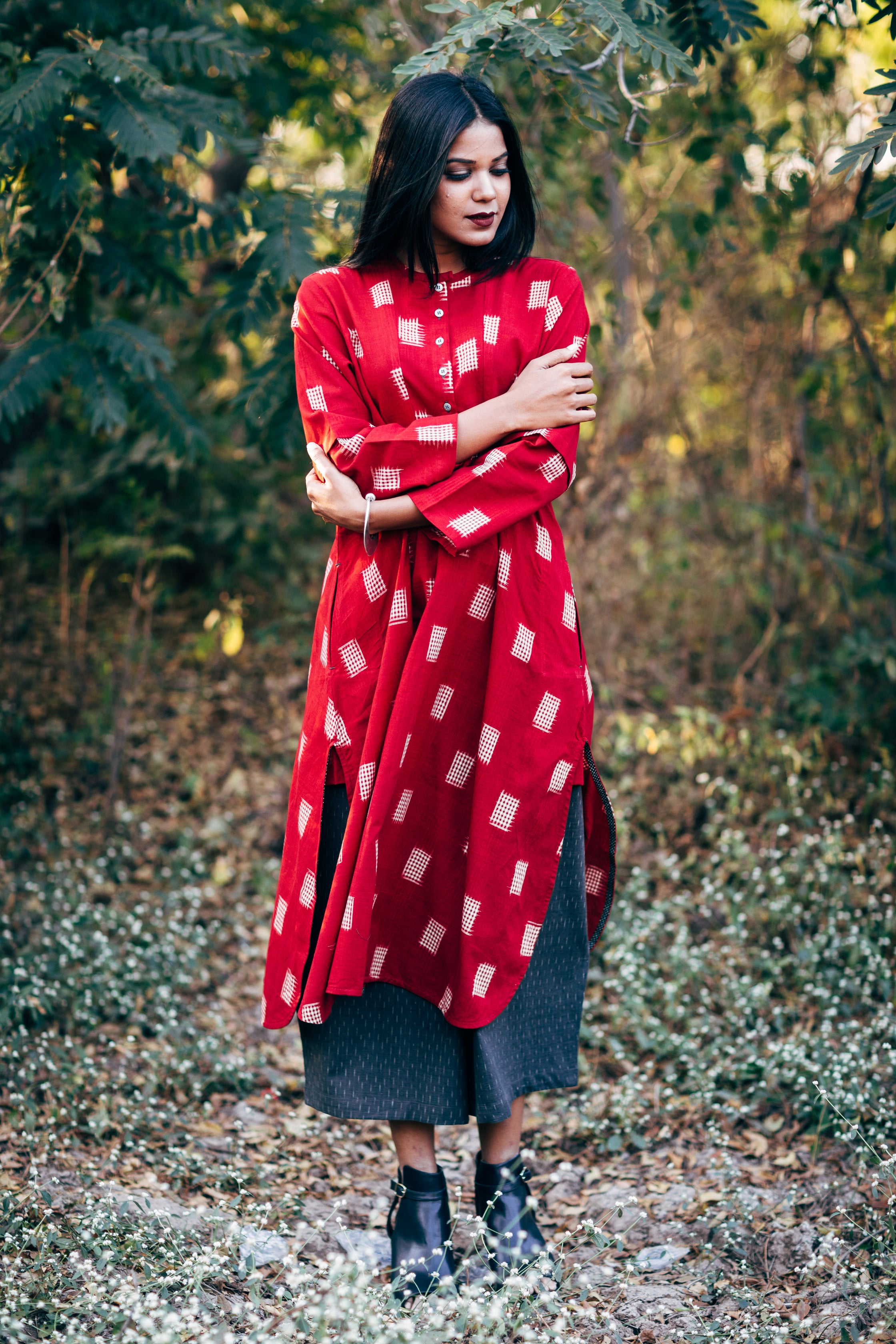 Red & Tea Box Long Kurta