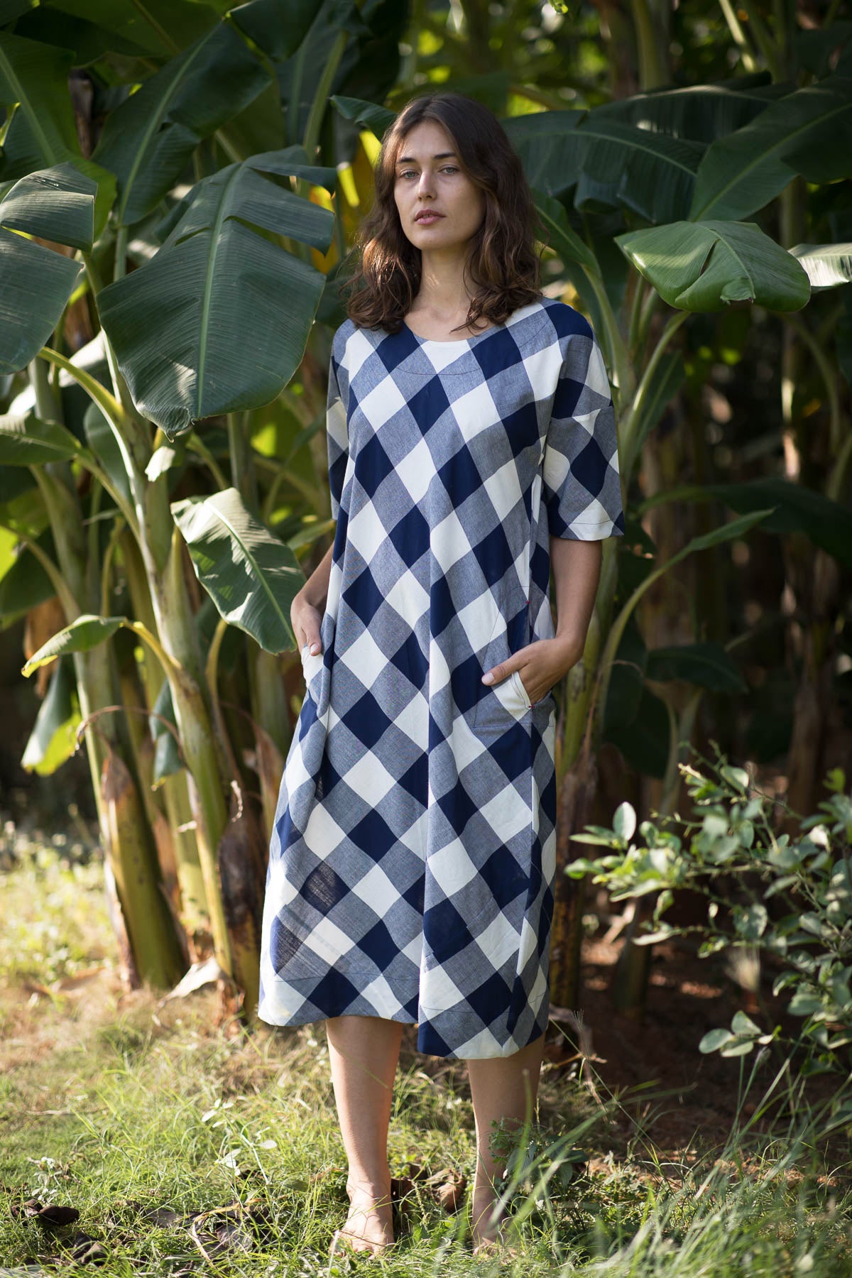 Indigo Shot Checks Long Dress