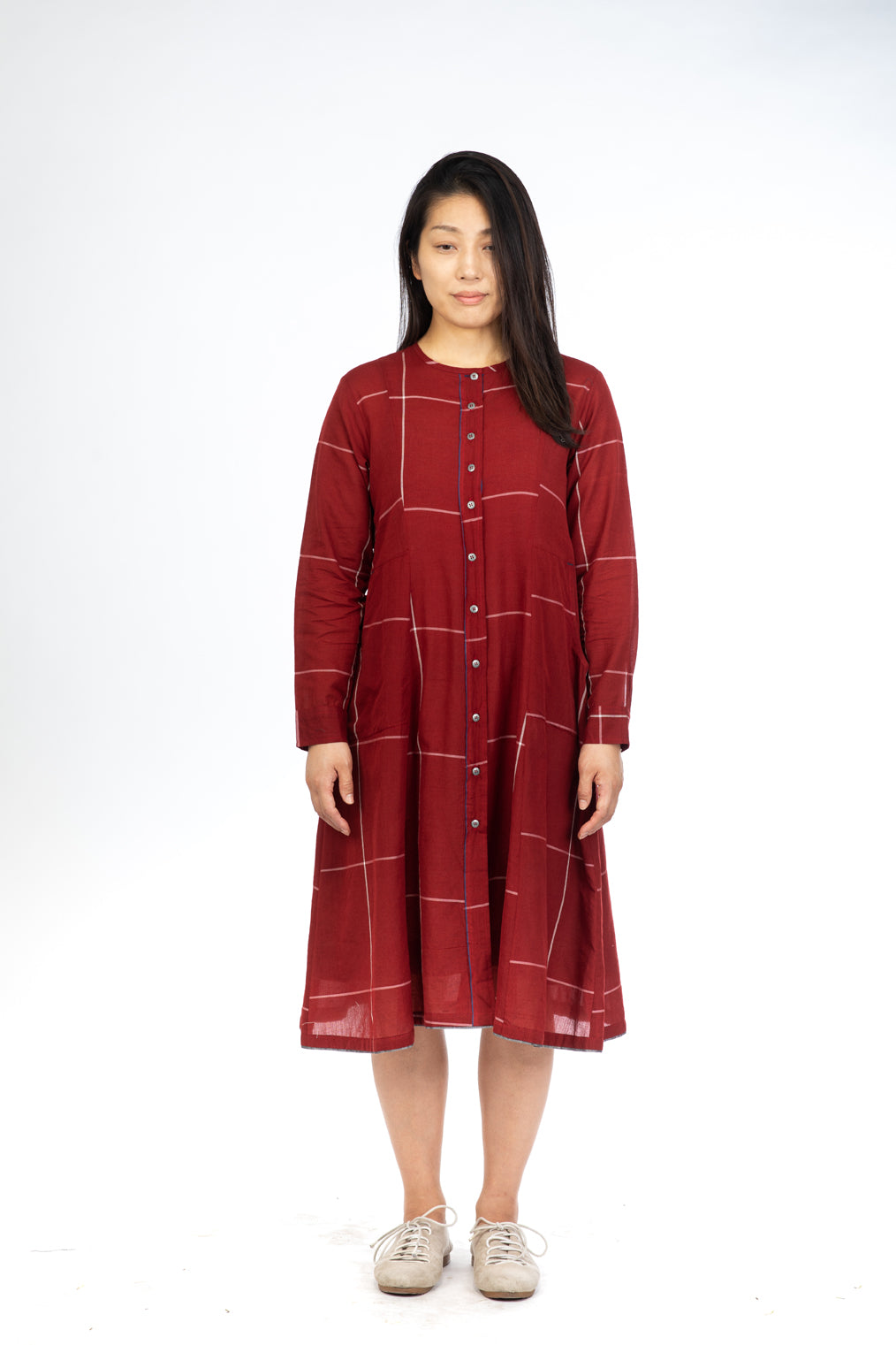 Red Checks Button Down Dress